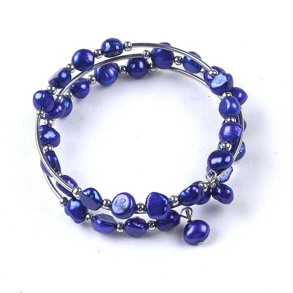 

factory direct natural freshwater navy blue pearls three layers bangle handmade adjustable bracelet charms women's gift, Black