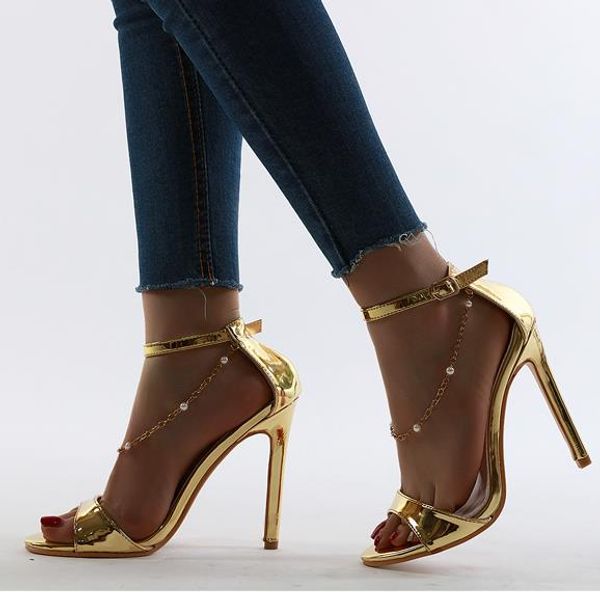 

with box ankle strap silver gold heels summer sandals stiletto heel designer shoes size 35 to 40, Black