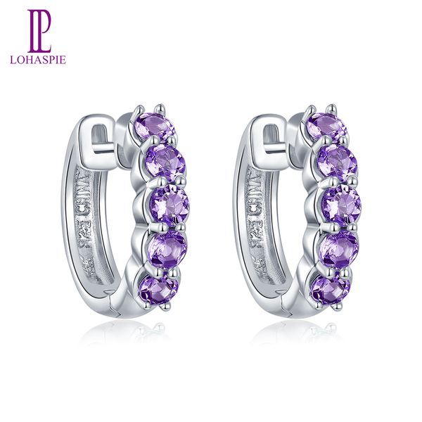 

solid 925 sterling silver hoop earrings for women real natural gemstone purple amethyst fine fashion jewelry february birthstone wholesale, Black