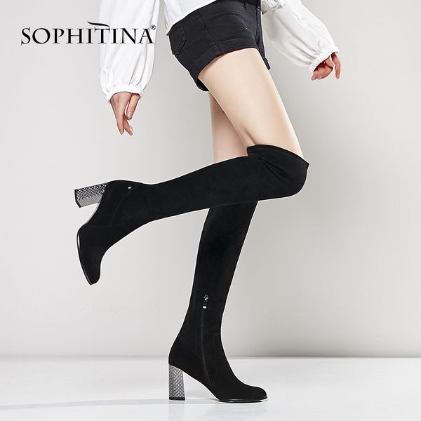 

sophitina over the knee high lady boots handmade round toe high heel woman shoes black quality kid suede elegant boot b69