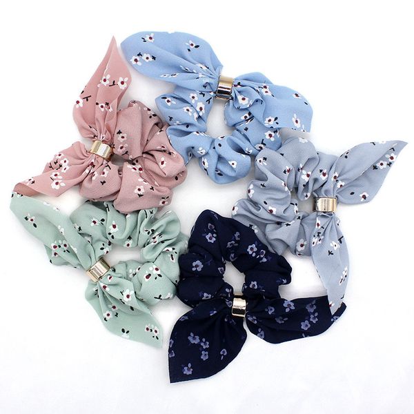

cute rabbit ear striped hair accessories elastic hair band headwear hair rope for women girls rubber band tie scrunchies 10 colors, Slivery;white