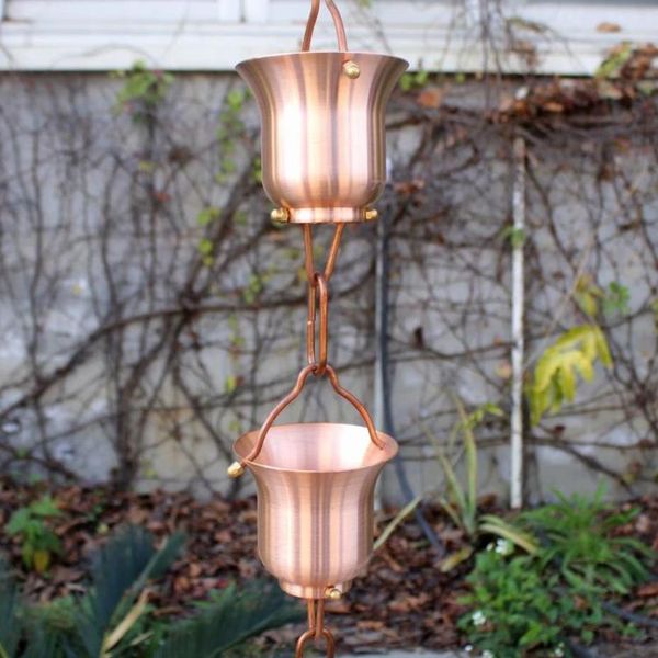 

copper chain eaves tiangou villa garden japanese temple canopy sunshine house copper rainbell drainage chain