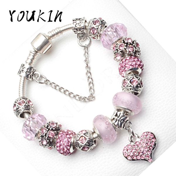 

new arrivals pink zircon wonderful beads for women jewelry fit pandor charms bracelet european heart pendant valentine love gift, Black