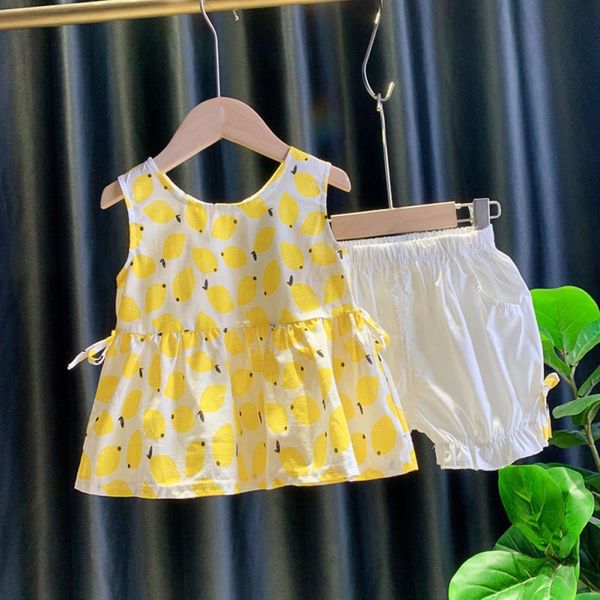 

new summer toddler girls' fruit printing clothes baby girls sleeveless t-shirt vest +short pant kid girl outfits, White