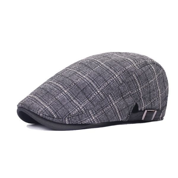 

adjustable autumn winter caps for men women plaid winter wool berets berets vintage button caps outdoor sun breathable bone hats, Blue;gray