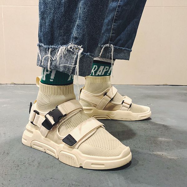 

2019 mens fashion sneakers buckle strap running shoes male outdoor jogging sock shoes for man breathable gym trainers