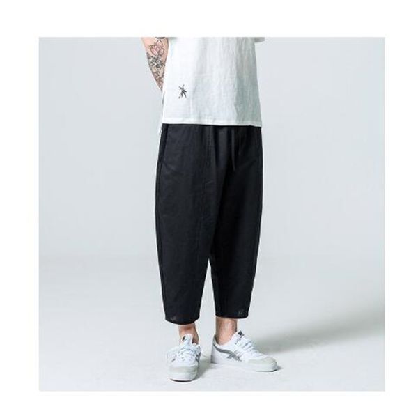 

2019 summer boys harem pants plus size 5xl cotton linen men jogger pants male calf length chinese traditional trousers black