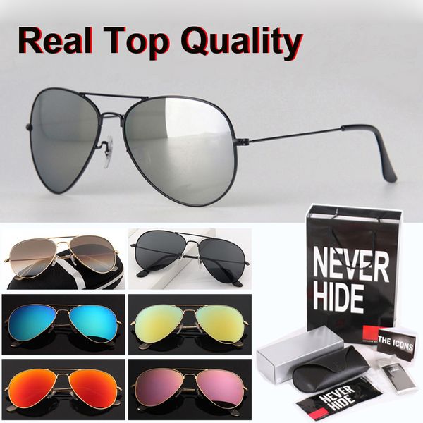 

18 colors pilot sunglasses men women 58/62 brand design mirror glass lens uv400 goggle with original box, packages, accessories, everything, White;black