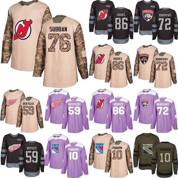 

59 Bertuzzi 76 Subban 86 Hughes 72 Bobrovsky 10 Panarin Mens Black Purple Camo Stitched Jersey