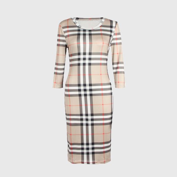 

womens designer dresses 2019 summer clothing lady luxury long sleeve dress o neck three quarter sleeve plaid party work business skirts, Black;gray