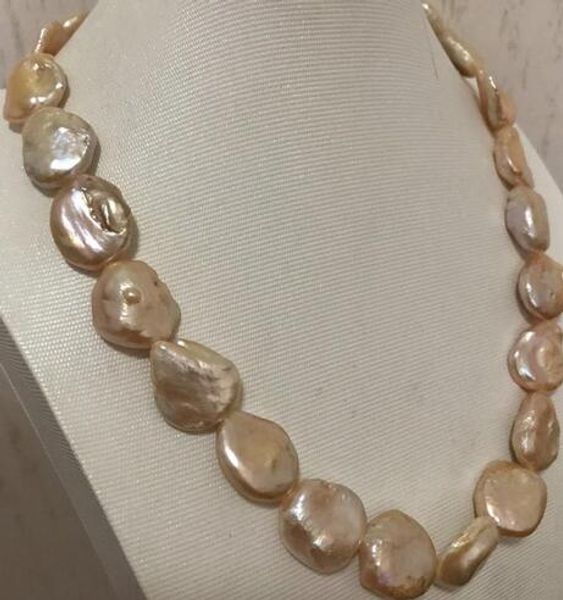 

elegant 14-17mm baroque south sea rose gold pearl necklace 18 "925 sterling silver
