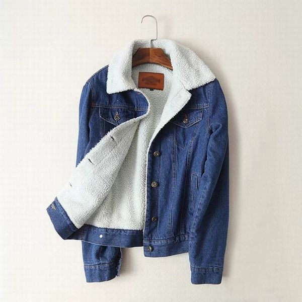 

spring autumn winter new 2018 women lambswool jean coat with pockets long sleeves warm jeans coat outwear wide denim jacket, Black;brown