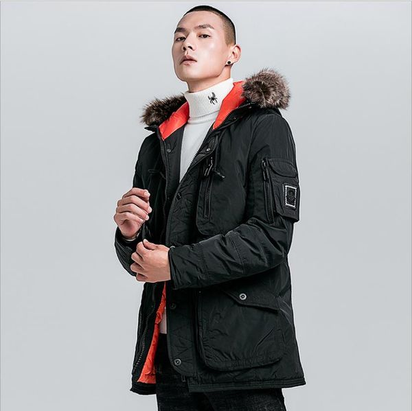 

2019 new arrival thick warm men cotton padded clothes coat male medium long hooded jacket waterproof parka fashion overcoat, Black
