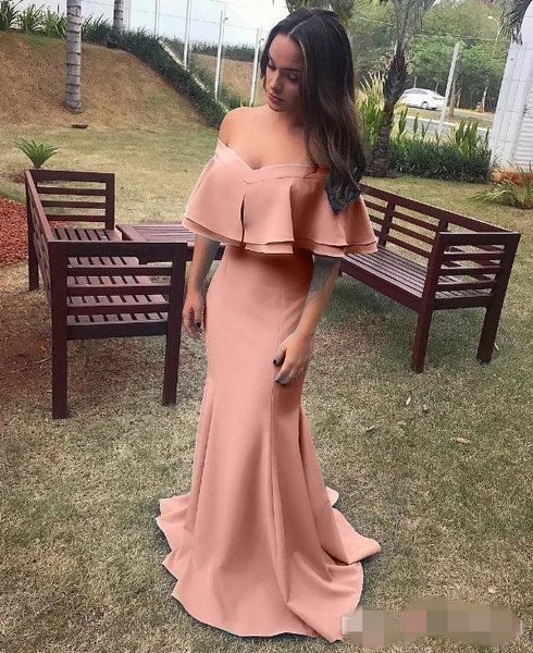 

2019 dusty pink с плеча платья для подружек невесты с оборками шифон с скользящим шлейфом платье русалки подружки невесты свадебное платье д, White;pink
