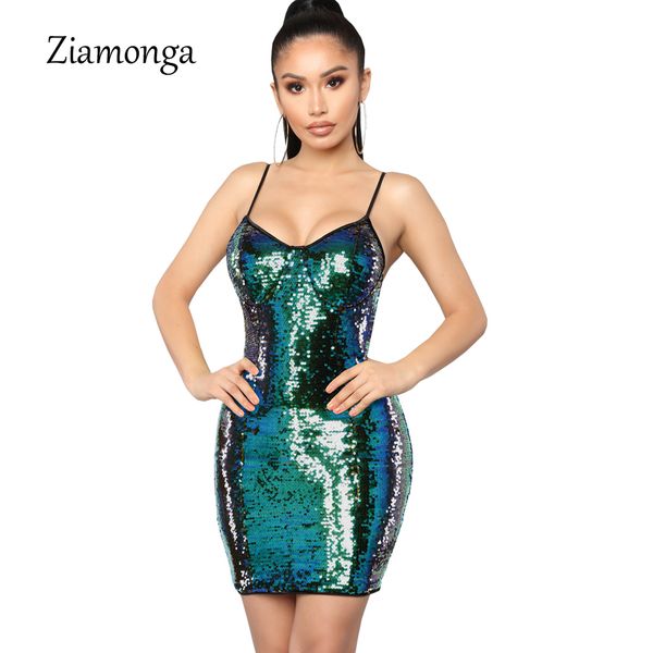 

ziamonga women 2019 party dress spaghetti strap sequin bodycon dress female sheath club mini luxury celebrity vetidos, Black;gray