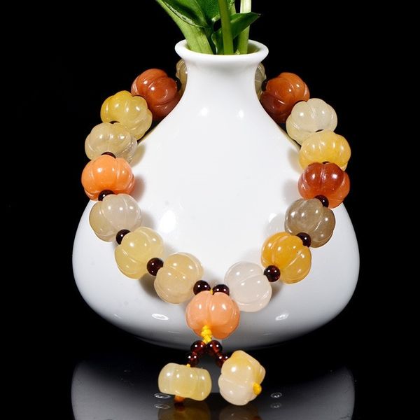 

100% real jade natural xinjiang hetian jade hand-carved pumpkin bracelet for women jade gift beads bracelet gemstone certificate, Black