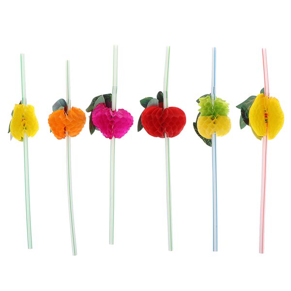 

50pcs/pack hawaiian theme 3d fruit summer party colorful cocktail drink straw funny