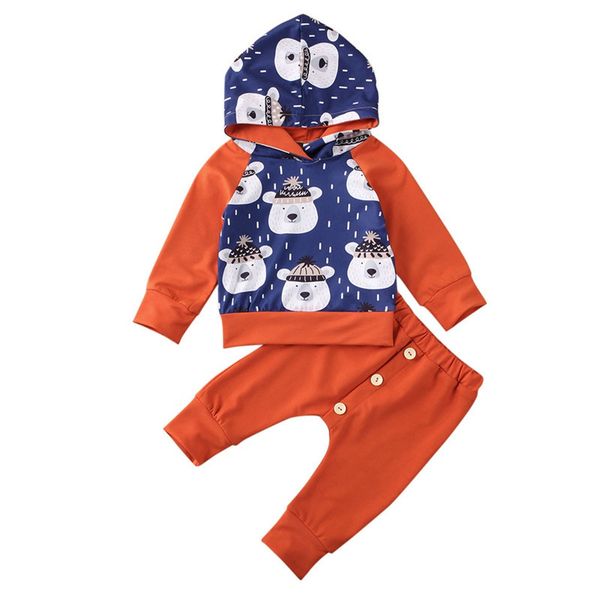 

0-24m newborn infant kids baby boy bear print hoodies long sleeve tracksuit long pants outfits boy clothes 2pcs set, White