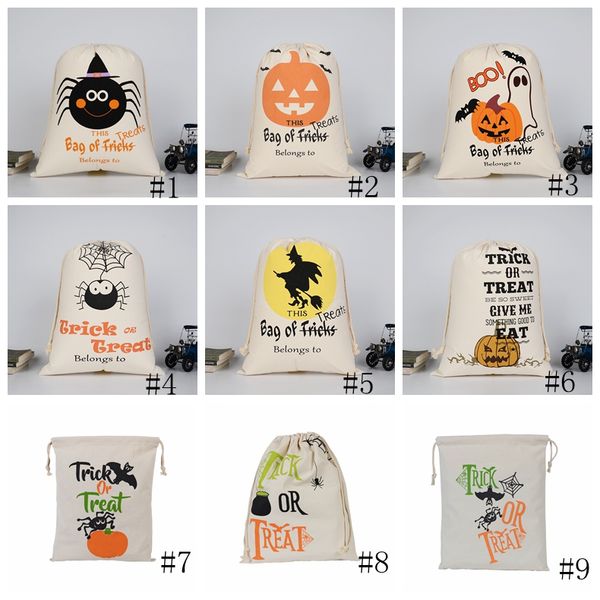 

halloween candy bag gift sack treat or trick pumpkin printed canvas bags hallowmas christmas party festival drawstring bag gga2558
