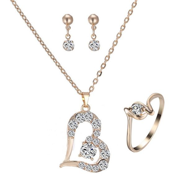 

doreenbeads wedding jewelry set gold color snowflake heart clear rhinestone crystal bridal jewellery sets, 1 set ( 3 pcs/set, Silver