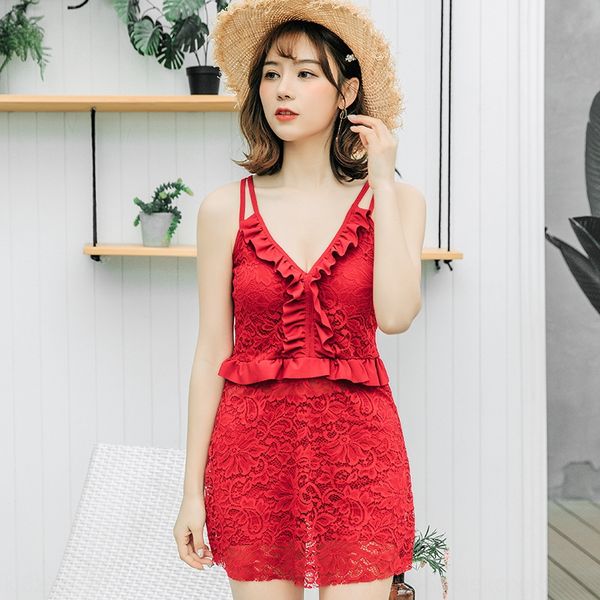 

wy8e7 one-piece conservative anti-light small chest gathered large size women's one-piece conservative anti-light small chest gath, White;black