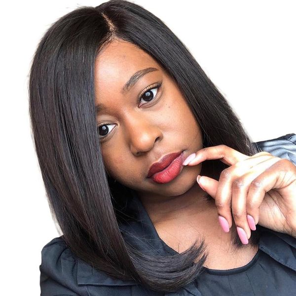 

короткий передний шнурок закрытие человека парики 4x4 боб парик полный и thick для чернокожих женщин естественный цвет волос бразильское rem, Black