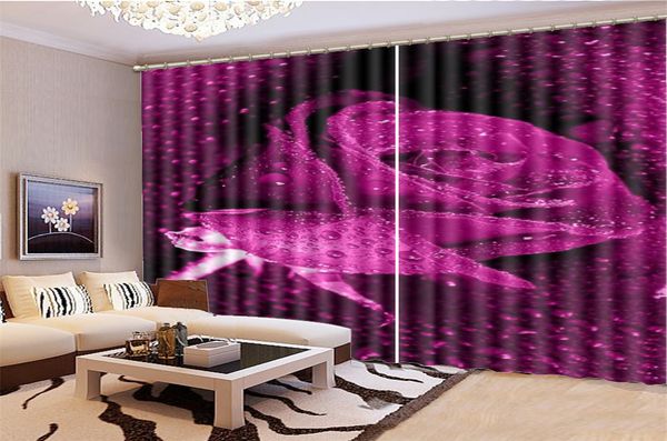 Blackout Curtain Preço Sala de estar Delicate Cheio-Dew Delicate Rose 3d Floral Cortina HD impressão cortinas blackout bonito