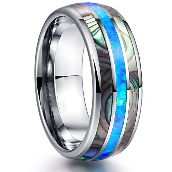 

8mm hawaiian koa wood and abalone shell ring wedding bands rings for men punk opal stainless steel jewelry, Slivery;golden