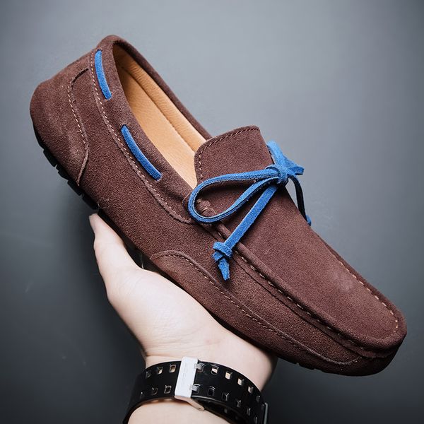 

genuine leather boat shoes men moccasins mens loafers soft suede leather man driving shoes male big size, Black