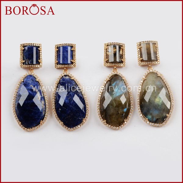 

borosa 3/5pairs fashion micro pave cz multi-kind faceted stone earring natural labradorite lapis dangle earrings wx1021, Silver
