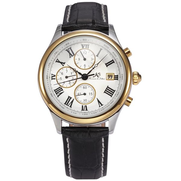 

imperial golden case retro skeleton 6 hands sun satin finish day month display black leather strap men mechanical watch/145, Slivery;brown
