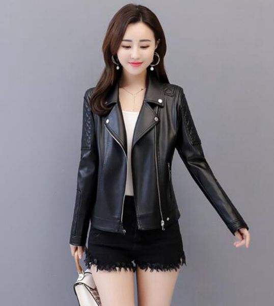 

women european and american spring and autumn fashion korean version business english new style boutique zipper short leather coat / s-5xl, Black