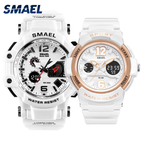 

set couple's sport watches fashion smael led wristwatches waterproof sell relÃ³gio masculino resistance 1509 1632watch for m, Slivery;brown