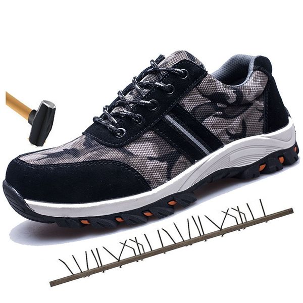 

outdoor plus size men's breathable mesh steel toe protective safety shoes men casual puncture proof work shoes anti-slip, Black