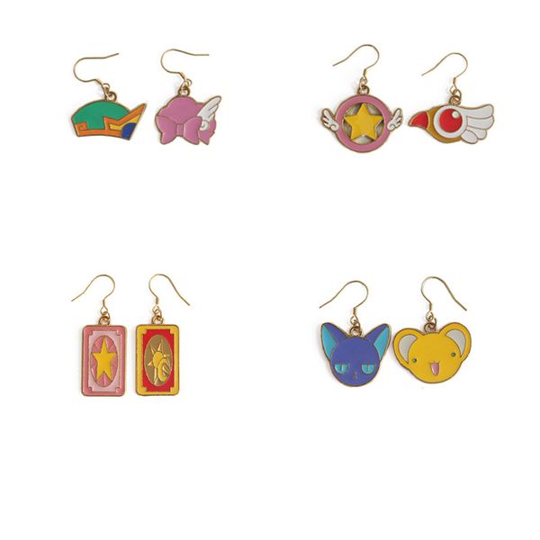 

anime sailor moon cardcaptor sakura ornaments cute cat star heart shaped earrings female cartoon animal drop oil alloy earrings, Silver