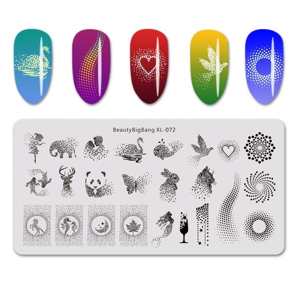 

beautybigbang stamping plates stainless steel geometry panda swan heart moon dot image stamping stencil for nail polish art 072, White