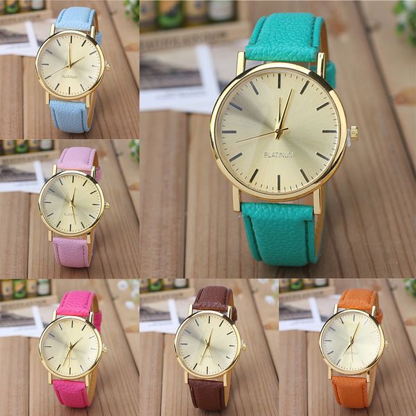 

lovers couples leather strap quartz watch alloy round dial analog wristwatch hand accessory gifts, Slivery;brown