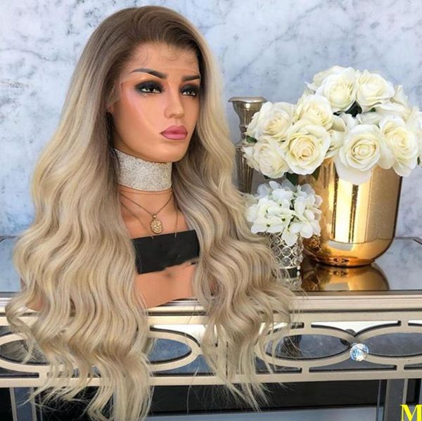 

13x6 transparent lace front brazlian remy human hair wigs gray blonde ombre body wave 180density dark root lace front wigs, Black;brown