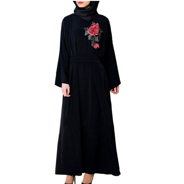 

ostrich muslim dress women muslim islamic pure color embroider plus size middle east long fashion dress women summer, Red