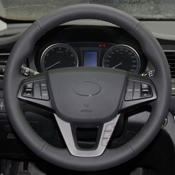 

black natural leather car steering wheel cover for hyundai mistra 2013 2014