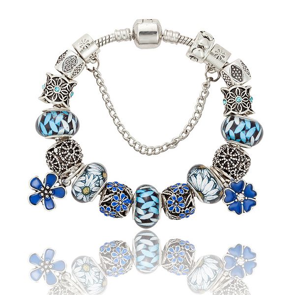 Оптово 2019 модного бренда бисер браслет DIY Drops масло синим цветам кулон браслет для женщин шарма оптовой продажи ювелирных изделий