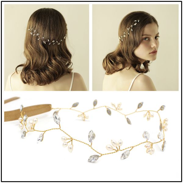 

le liin new pearl rhinestone bridal jewelry simple handmade hair vine, Golden;white