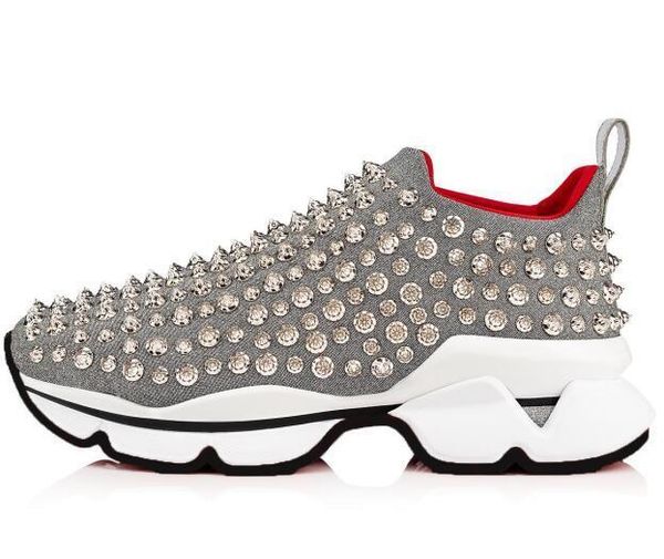 

красный нижний спайк носок кроссовки, красная подошва квартиры с кристальными шипами, 30 мм черный белый донна квартиры для женщин мужчин 0, Black