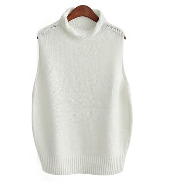 

2019 autumn fashion women sweater vest ladies sleeveless knitted sweater loose high collar jumper pullover, Black;white