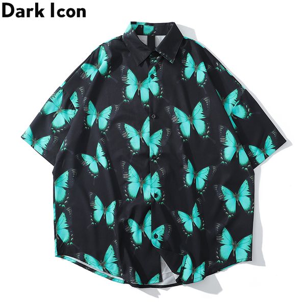 

dark icon green butterfly street shirts men 2020 summer oversized men's shirts male top, Black;brown