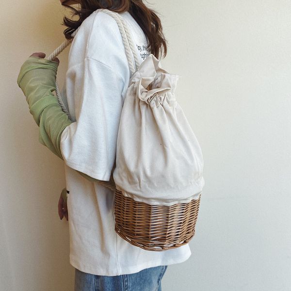 

summer #original design straw bucket bag crossbody bag stylish drawstring multipurpose width 16cm height 36cm thickness 17cm