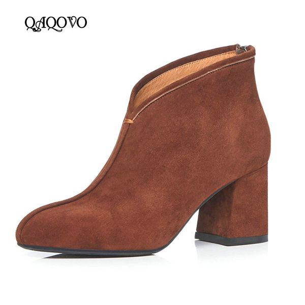 

women suede fashion zipper boots comfort square heel ankle boots 2019 fall winter round toe women black gray brown