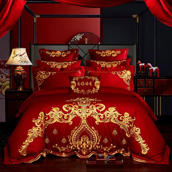 Chinoiserie Classic Red Wedding Duvet Cover Set Embroidery