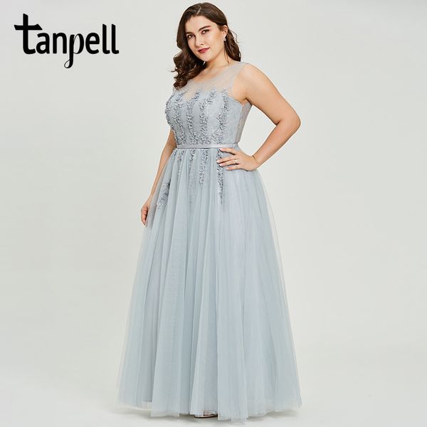 

tanpell appliques prom dress gray sleeveless scoop floor length a line dresses sequins zipper up women long graduation prom gown, White;black