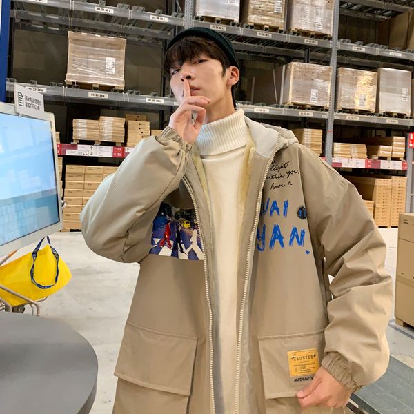 

2019 uyuk winter fashion new style hooded oversized print padded street hip-hop casual coat for men homme masculino, Black